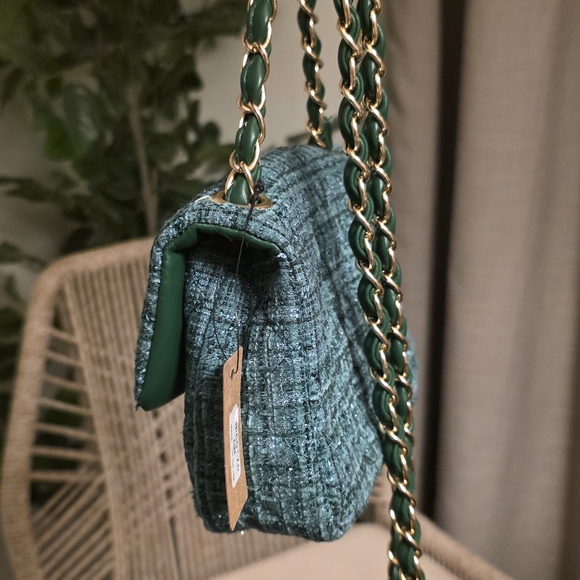 Chic Tweed Shoulder Bag - Teal - Picture 3 of 5